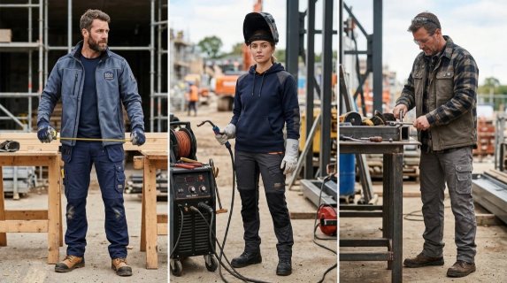 Arbeitskleidung mit Firmenlogo im Einsatz