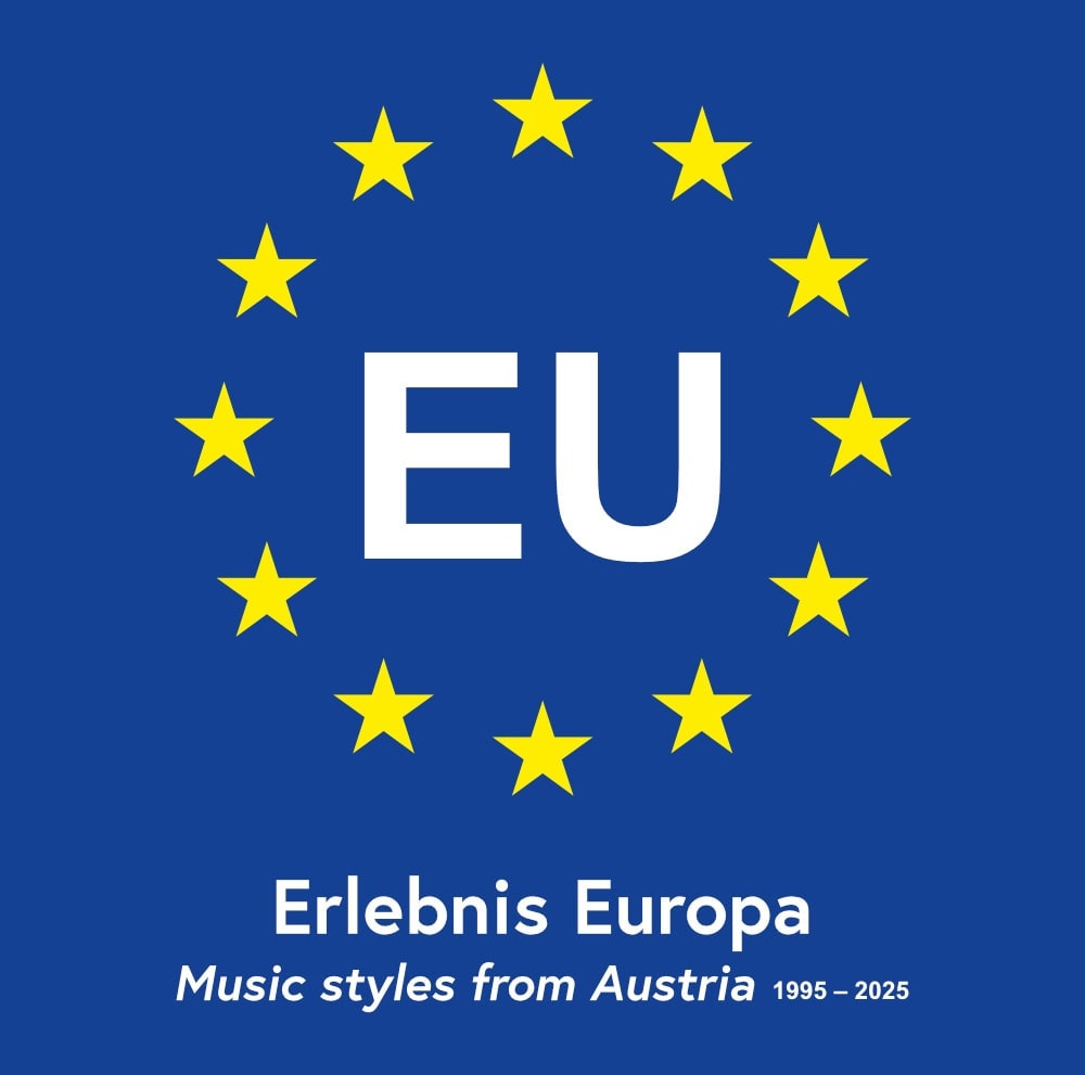 Plattencover „Erlebnis Europa – Music styles from Austria“ mit EU-Sternenkranz, Vorderseite