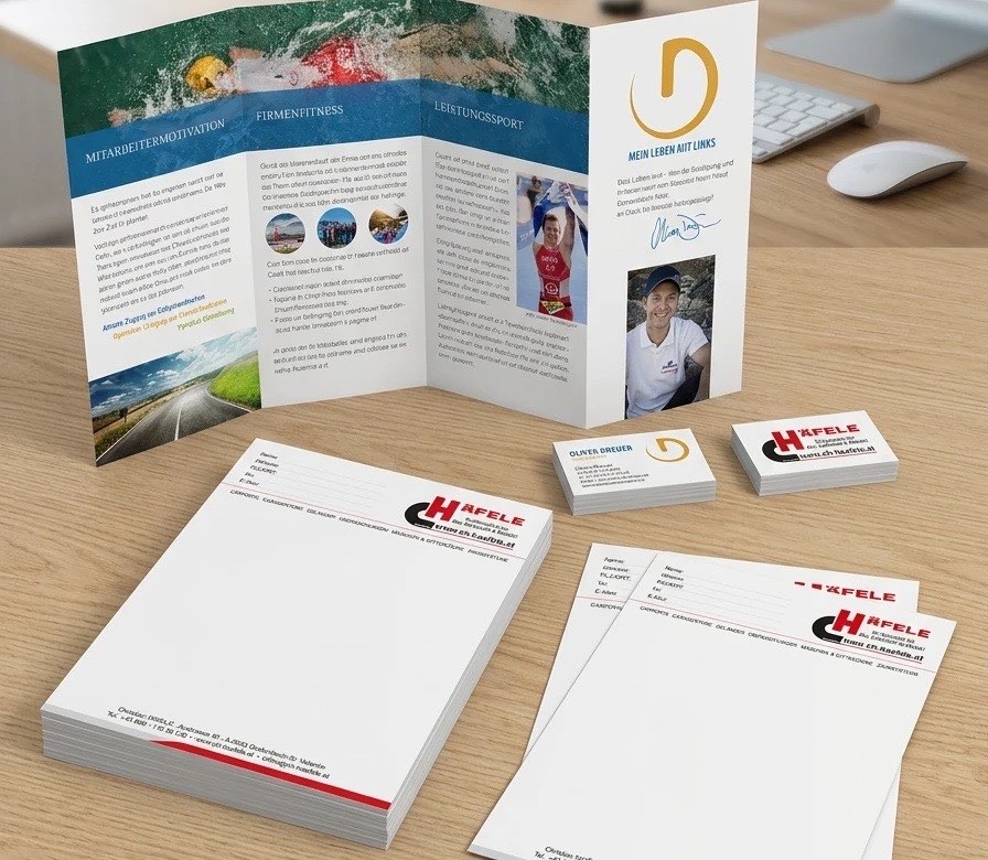 Folder für Oliver Breuer sowie Briefpapier und Visitenkarten für Häfele